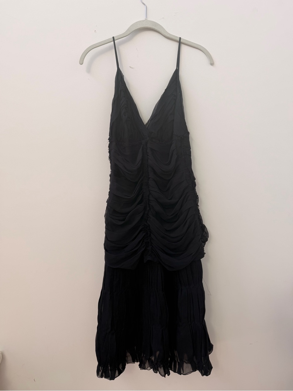 Prada Black Strapless-Look Ruched V-Neck Slip Dress
